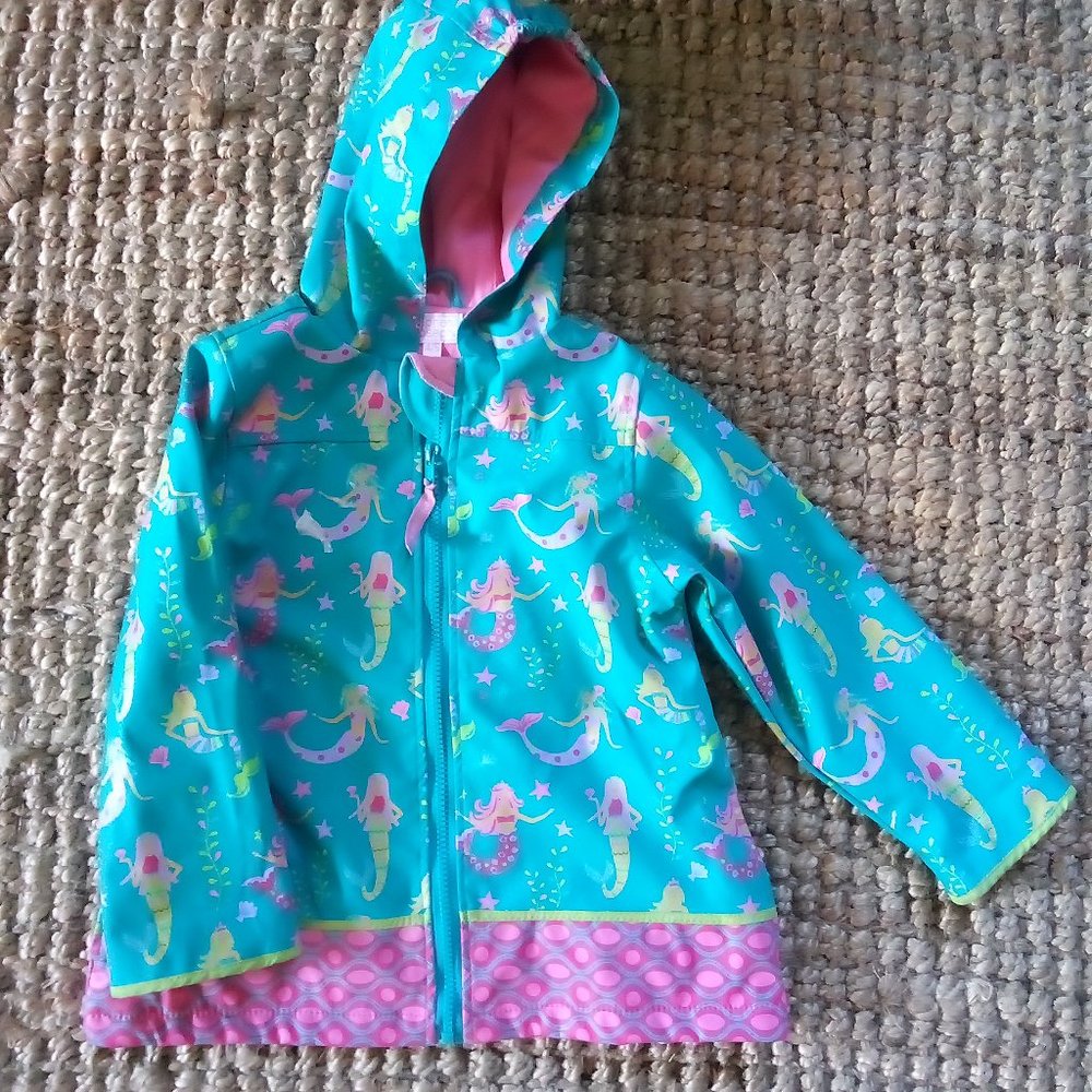 Stephen Joseph girl's mermaid lined raincoat, size 4 & 5
